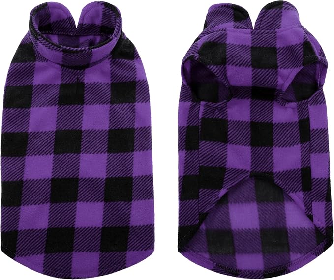 KAMA BRIDAL Spring Autumn Winter Coat Pullover Fleece Vest for Cats Small and Medium Dogs Thin Sweater Purple & Black Plaid (Purple, XXXS)