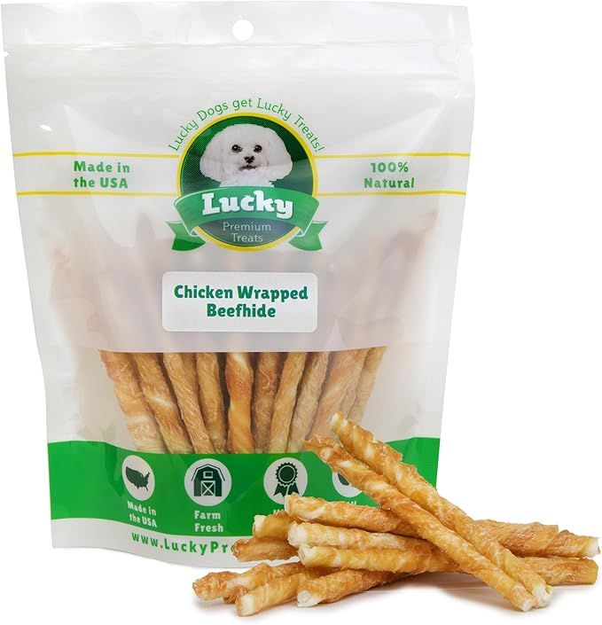Chicken Wrapped Rawhide Dog Treats – 20ct. Rawhide Chew Sticks – Long Lasting Chews for Small Dogs Made in The USA with Natural Chicken and Beef Hide
