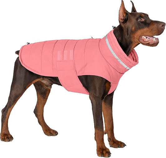 Dog Coat, Waterproof Winter Jacket, Warm Windproof Vest, Reflective Adjustable Turtleneck Coats for Medium and Large Dogs with Hook & Loop - Pink02 - L