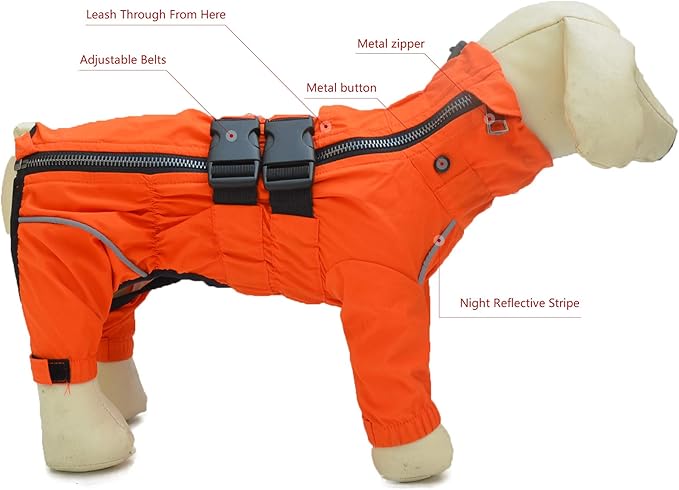 Dogs Waterproof Jacket, Lightweight Waterproof Jacket Reflective Safety Dog Raincoat Windproof Snow-Proof Dog Vest for Small Medium Large Dogs Orange XXXL