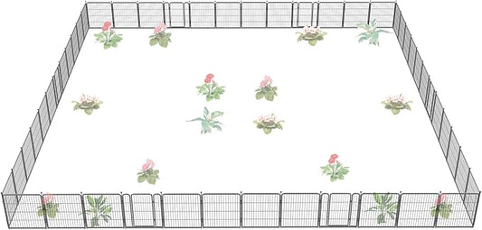 FXW Garden Fence Outdoor for The Yard – 32in(H) x 109.4ft(L) Heavy Duty Metal Animal Barrier for Dog and Rabbit, Decorative Dog Fence, 48 Panels, Silver