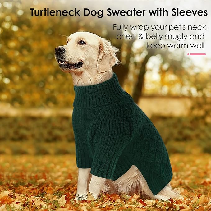 AOFITEE Dog Sweater, Warm Dog Sweaters for Large Dogs, Soft Dogs Christmas Sweater, Turtleneck Girl Pet Pullover, French Bulldog Sweaters, Female Pet Sweatshirt Knitwear for Winter Fall (Green Large)