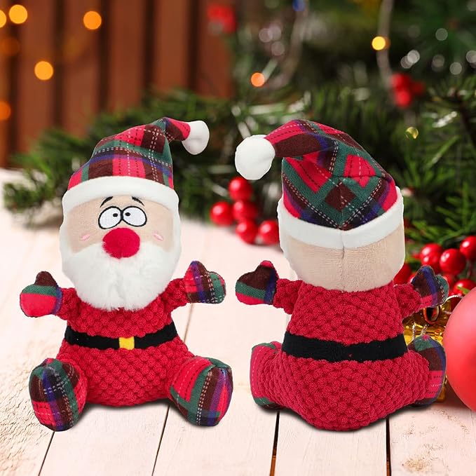 Rypet Pet Christmas Toy Dog Stuffed Squeaky Toys Puppy Durable Plush Toy Santa Dog Toys for Medium Small Dogs