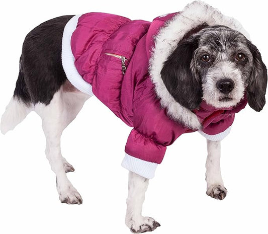 PET LIFE Classic Metallic Fashion Pet Dog Coat Jacket Parka w/ 3M Insulation and Removable Hood, Medium, Metallic Hot Pink