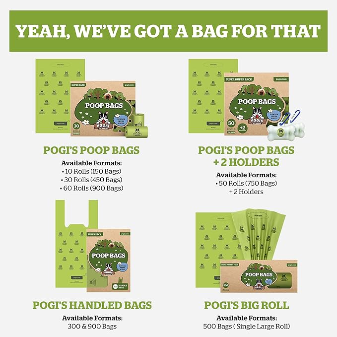 Pogi’s Dog Poop Bags – Leak-Proof & Extra Thick Pet Waste Bags (Unscented, 10 Rolls, 150-Count)
