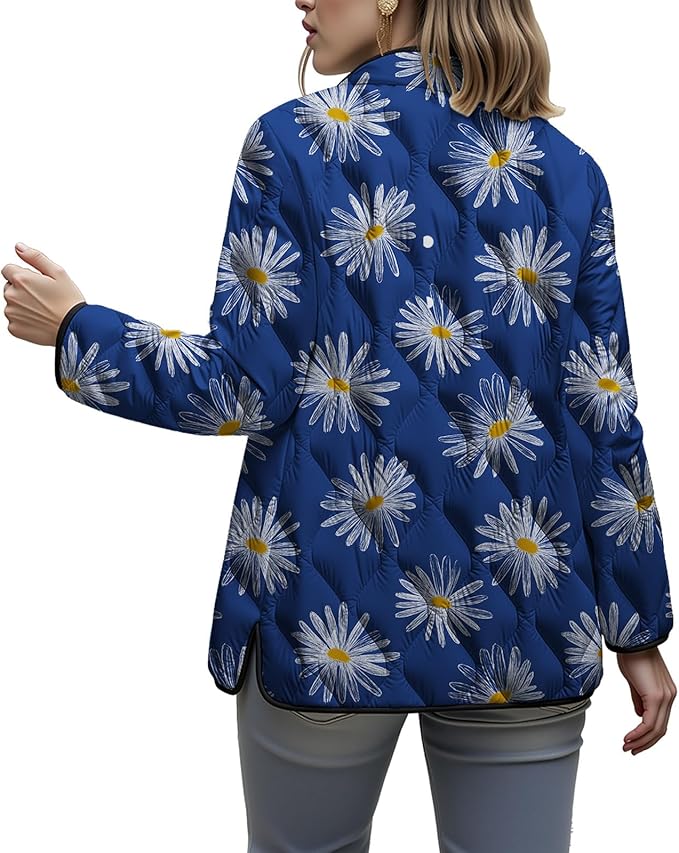 LIZALIG Women's Cropped Puffer Jacket Lightweight Floral Print Long Sleeve Padded Quilted Puffy Cardigan Coat