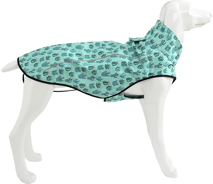 Mile High Life Dog Raincoat, Adjustable Waterproof Reflective Rain Jacket for Small Medium Large Dogs, Lightweight Breathable Pet Rain Coat with Leash Hole(Green Cactus,M Chest 26-32")