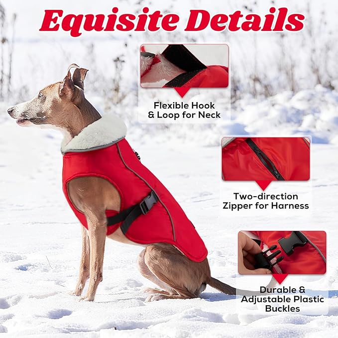 EMUST Dog Jacket Winter, Cozy Windproof Dog Jacket for Cold Weather, Solid Color Pet Vests for Winter for Medium Dogs, Red M