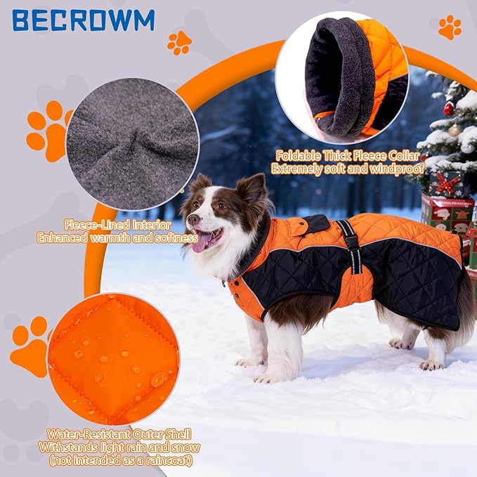 Dog Coat Dogs Winter Coat- Fleece Lined,Water-Resistant,Convertible Collar,Back Reflective Strip&Easy to Wear for Outdoor Walking Dog-Jacket(Orange, Medium)