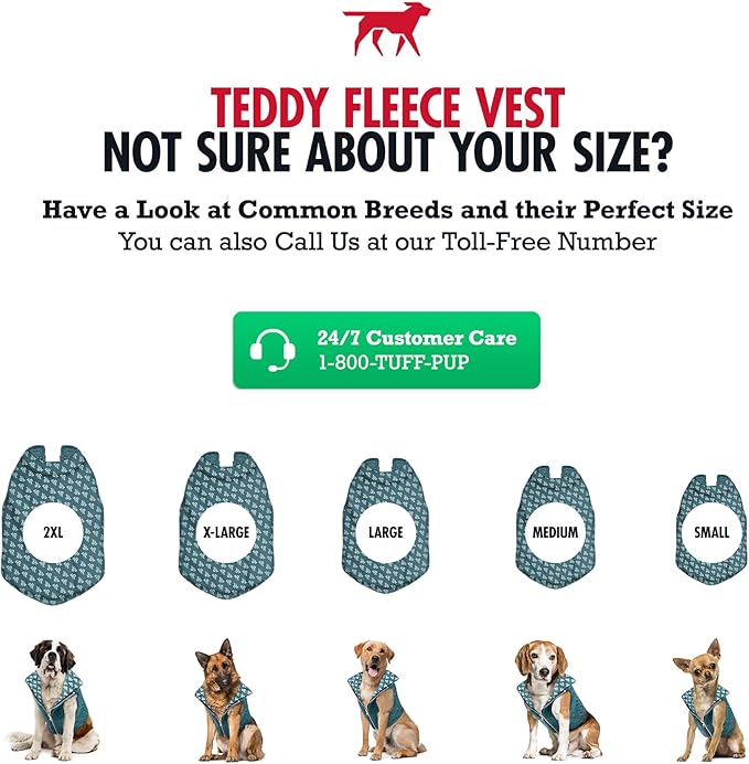 Tuff Pupper Reversible Fleece Sweater Vest for Dogs | Lightweight Comfortable Insulated Jacket | Front Zip Closure | Machine Washable | Built-in Leash Hole | Sizes for All Breeds (Medium, Teal)