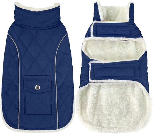Malier Dog Winter Coat, Windproof Dog Cold Weather Coats with Real Pocket, Winter Extra Warm Pet Coat Fleece Jacket Reflective Clothes for Small Medium Large Dogs and Puppy (Blue, XX-Large)