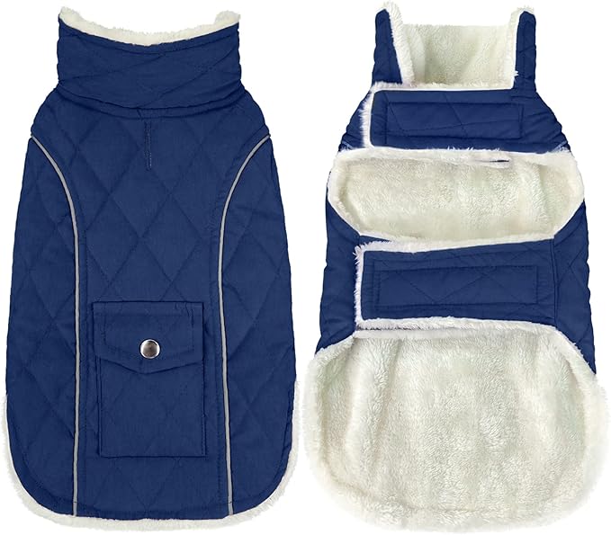 Malier Dog Winter Coat, Windproof Dog Cold Weather Coats with Real Pocket, Winter Extra Warm Pet Coat Fleece Jacket Reflective Clothes for Small Medium Large Dogs and Puppy (Blue, Medium)