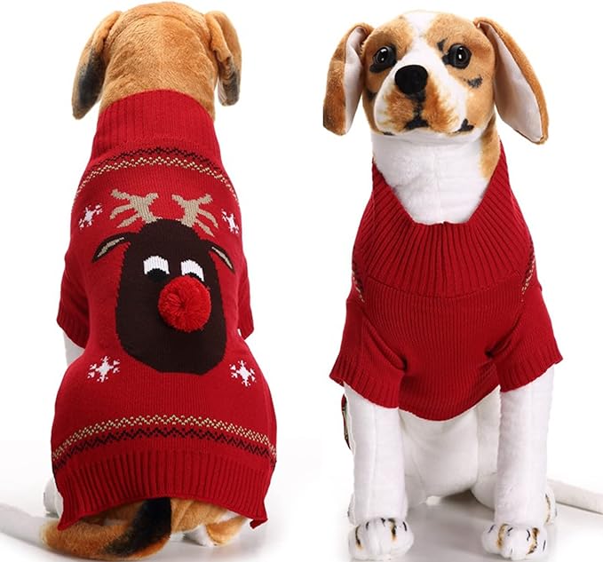 PETCARE Dog Christmas Sweater Red Ugly Funny Cute Cartoon Reindeer Cat Sweaters Jumper Holiday Dog Clothes Puppy Sweaters for Small Medium Large Dogs Fall Winter Outfits Xmas Dogs Costume,Large