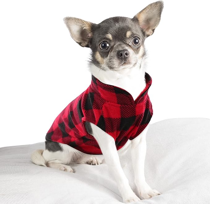 KAMA BRIDAL Spring Autumn Winter Coat Pullover Fleece Vest for Cats Small and Medium Dogs Thin Sweater Red & Black Plaid (Red, XS)