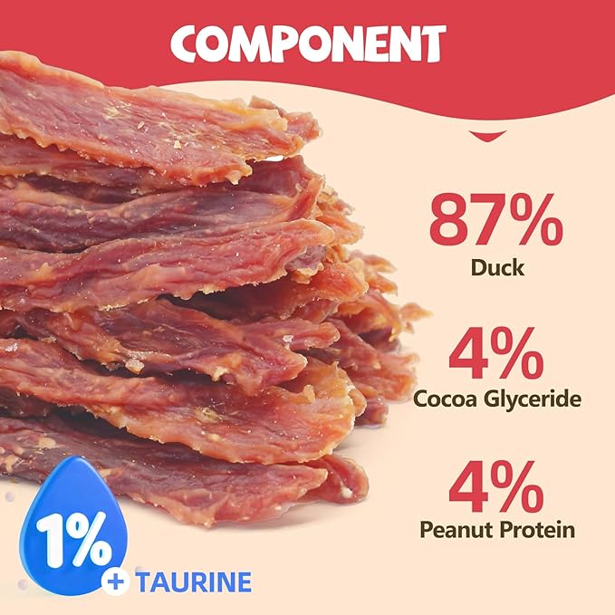 Dog Treats Duck Jerky Made of Real Duck Breast Meat, Rich in Taurine High Protein Low in Fat. Suitable Small Or Medium 、Large Dogs Training Rewards. Each Pack 14.11 Ounces.