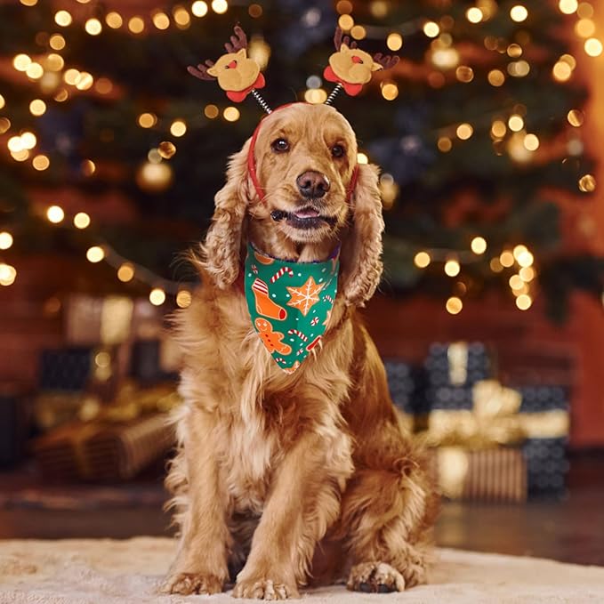 SCENEREAL Christmas Dog Bandanas 2 Pack, Puppy Snowman Xmas Triangle Bibs Handkerchief, Reversible Holiday Dog Bandana for Boy and Girl, Premium Pet Scarf for Small Medium Large Dogs XL