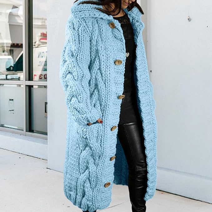 LOAIHA Women Chunky Cable Knit Long Sleeve Cardigan Fall Winter Trendy Oversized Button Down Sweaters Outerwear with Pocket