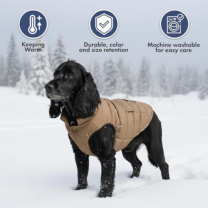 Spark Paws Dog Winter Jacket, Water-Resistant Coat, Warm Reflective Windproof Fleece-Interior, for Medium and Large Dogs - Tan - XL