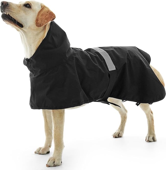 Nanaki Dog Rain Coats with Hood, Reflective Pet Raincoat with Leash Hole, Hooded Rain Ponchos for Rainny Snow Days,Windproof Waterproof Dog Coat Jacket Vest for Outdoor Hiking Walking Hunting Black L