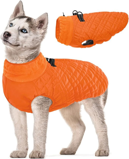 Kuoser Medium Dog Coat | All-Breed Thermal Wear with Windproof Layer | Reflective Tabs Enhance Visibility in Snow, Snap Buckles Simplify Dressing, Orange M