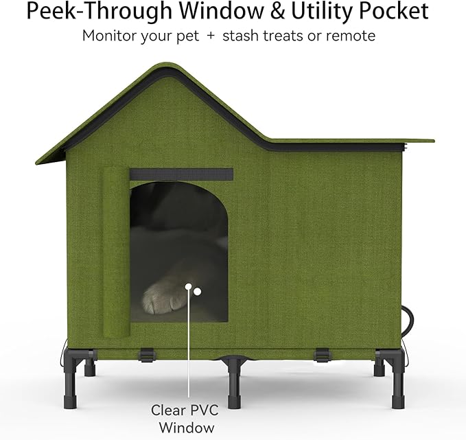 Heated Outdoor Cat House – Weatherproof Winter Shelter for Stray & Outdoor Cats, Insulated & Elevated Design for Porch, Yard, Barn or Garage, Easy Assembly Warm Cat Shelter