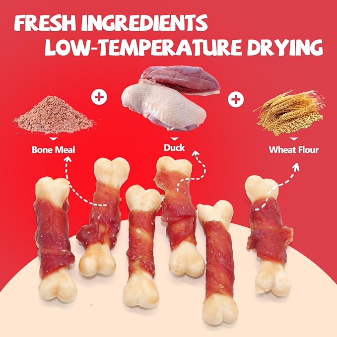 Dog Treats Duck Meat Calcium-Rich Chewable Bones,Rich in Taurine, Without Raw Skin. Suitable for Small Medium Large Dogs Training Reward Each Pack Contains 14.11 Ounces