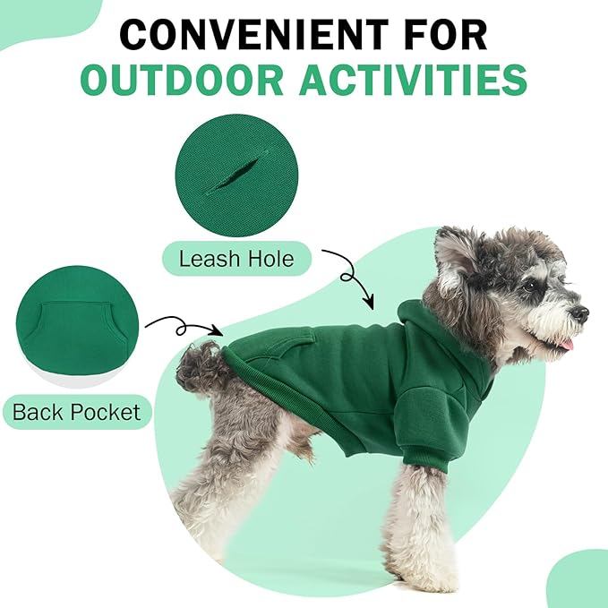 SCENEREAL Dog Hoodie Sweaters for Small Medium Large Size Dogs, Fleece Dog Sweatshirt with Hat and Pocket,Soft Cold Winter All Weather Dog Clothes for S to XL Sized Dogs, Green L