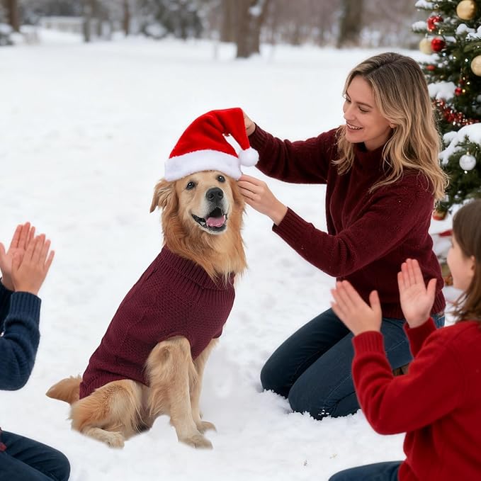 Mihachi Turtleneck Dog Sweater - Winter Coat Apparel Classic Cable Knit Clothes with Leash Hole for Cold Weather, Ideal Gift for Pet in New Year Wine Red M