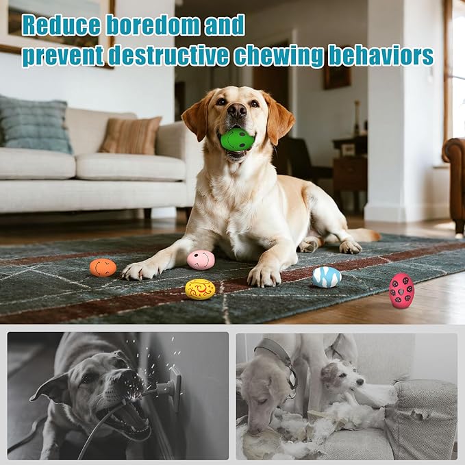 Dog Toys, Squeaky Latex Rubber Bouncy Balls, Squeaky Egg Dog Toys Balls, 3 Pack Interactive Squeak Dog Toy Set for Medium Large Breeds Dogs (3 Pack-B, Large)