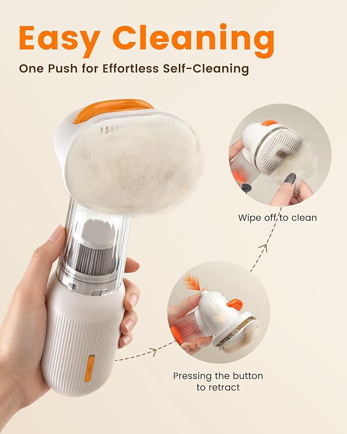Vacuum Dog Brush for Shedding, 4-in-1 Self Cleaning Slicker Brush for Dogs& Undercoat Rake for Dogs, Deshedding Grooming Tool, Anti-Static, Massage, Cleaning, Shedding & Combing All In One!