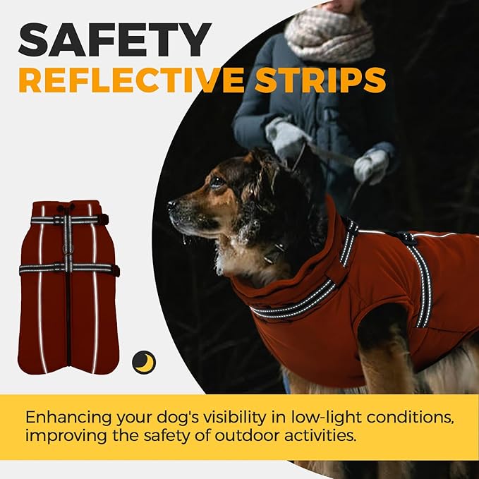 Lelepet Dog Winter Coat Waterproof Dog Jacket with Harness Built in Windproof Reflective Pet Coats for Small Medium Large Dogs, Thermal Fleece Lined Coats for Cold Weather Walking Hiking, Orange, XXL