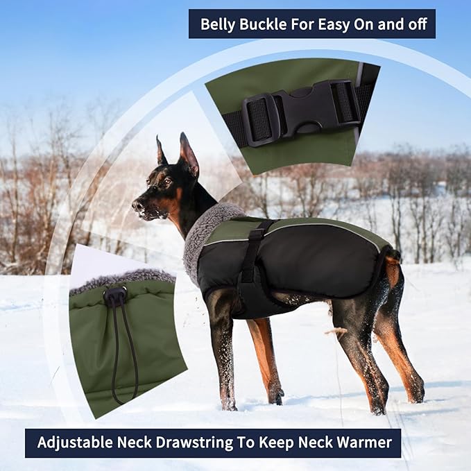 IECOii Extra Warm Reflective Adjustable Dog Jacket - Fleece Turtleneck Dog Jacket for Cold Weather Soft Winter Coat for Small, Medium & Extra Large Dogs