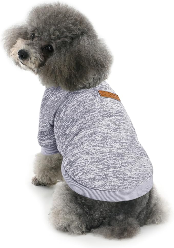 Idepet Pet Dog Classic Sweater Sweatshirt, Soft Fleece Coat for Small,Medium Dog,Warm Pet Dog Cat Clothes,Soft Puppy Customes 2 Color (S, Grey)