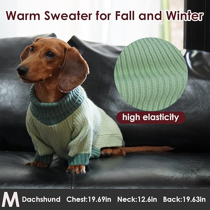 Dog Sweaters for Medium Dogs Boy Girl, Soft Turtleneck Sweater with Leash Hole, Stretchy Fall Sweater Christmas Halloween Fleece Winter Warm Pet Clothes Costume for Schnauzer Bichon Frise, Green M