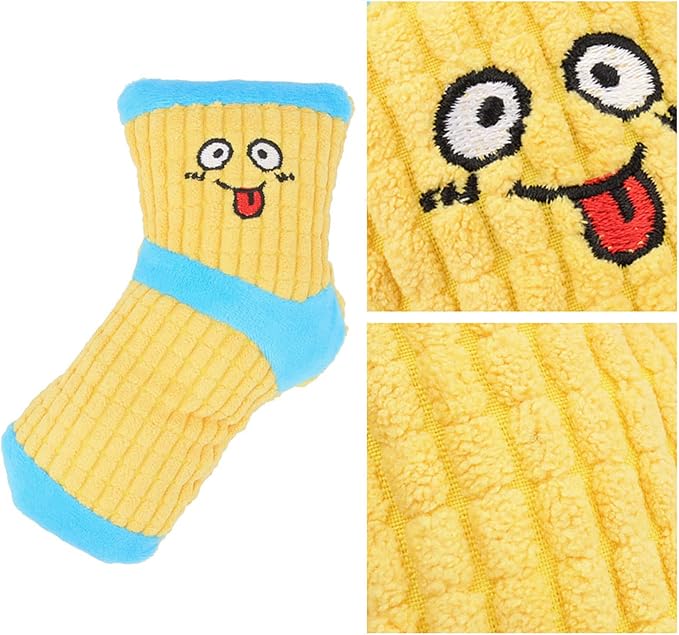 Squeaky Plush Dog Toy - Funny Stuffed Socks for Small Medium Dogs - Cute Pet Chew Toy Birthday Gift (White Pink)