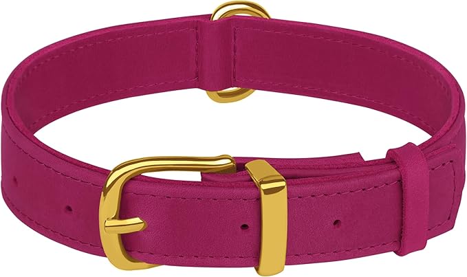 Leather Dog Collar - Heavy Duty Adjustable Soft Padded Pet Collars for Small Medium Large Dogs Breed - Black Green Brown Pink Red Blue (Pink, XL, 19"-24" Neck Fit)