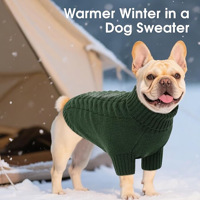Dog Sweaters for Small Dogs Classic Turtleneck Dog Christmas Sweater Thick Warm Pullover Male Puppy Pet Stretch Knitwear Fall Winter Clothes with Leash Hole(Green, S)