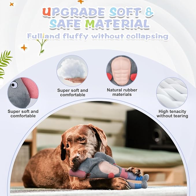 Squeaky Dog Toys, Plush Stuffed Large Dog Toy with Crinkle Paper, Teeth Cleaning Toys for Samll to Large Dogs