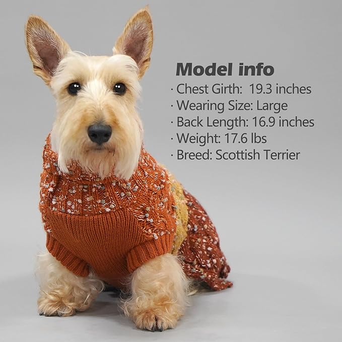 KYEESE Dog Sweaters for Small Dogs Male Color Block Pet Sweater with Fuzzy Thread Knitted Turtleneck Small Dog Sweater Knitwear Pet Sweater Fall Winter Dogs Clothes, Brown, L