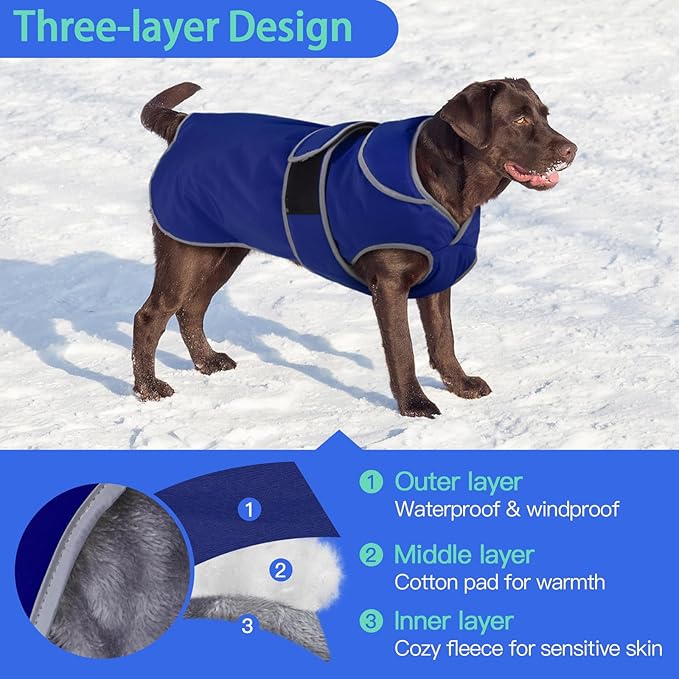MIGOHI Reflective Waterproof Windproof Dog Coat - Warm Jacket Reversible Stormguard Winter Vest for Small to Large Dogs (Navy, XXL)