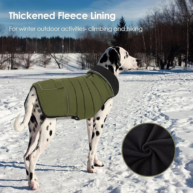 Dog Coat, Small Dog Jacket, Windproof Dogs Puffer Jacket, Fleece Lined Warm Dogs Winter Coat with Harness Hole (Army Green M)