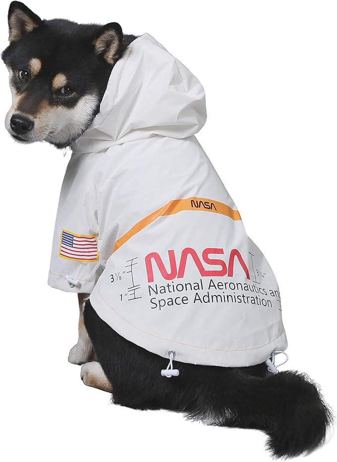 ChoChoCho NASA Dog Rain Jacket, Reflective Water Proof Jacket, Cat & Puppy Stylish Streetwear Outfit - White, L (Medium)