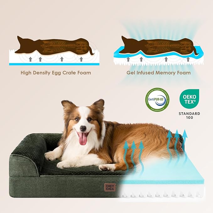 EHEYCIGA Memory Foam Dog Bed XLarge Sized Dogs, Extra Large Dog Bed Orthopedic with Washable Removable Cover, Waterproof XL Pet Bed Couch, 44x33x6 Inches, Dark Green
