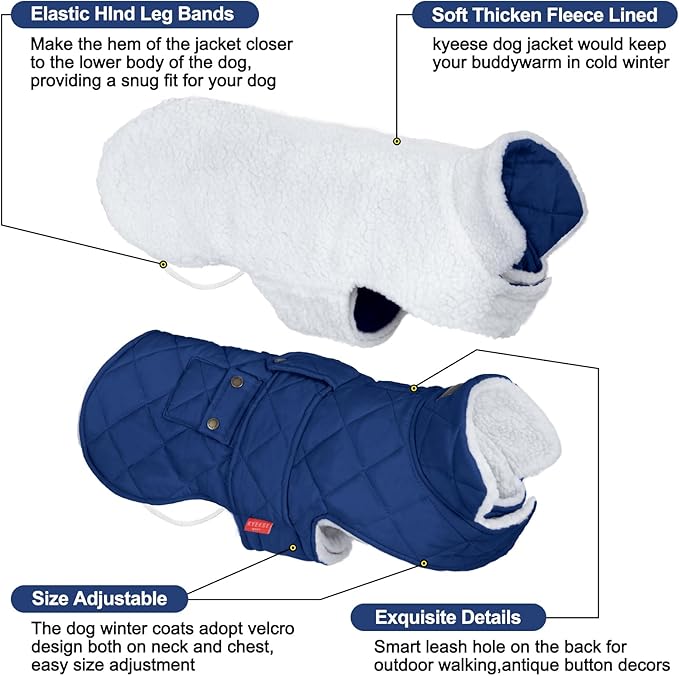 KYEESE Dog Coat Warm Pets Clothes for Cold Weather Soft Pet Sweater with Leash Hole Thick Pet Winter Puffer Coat with Pocket Windproof Dogs Jacket with Fleece Lined Waterproof Dog Coats for Large Dogs
