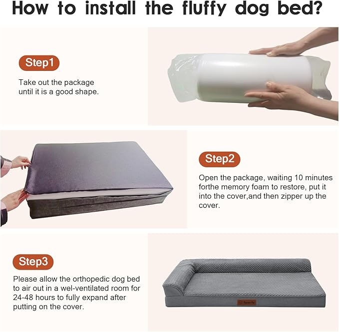 Orthopedic Dog Beds Large Sized Dog, Memory Foam Pet Bed for Large Dogs, Washable Removable Cover, Nonskid Bottom, Waterproof, 44x32x6 Inches, Dark Grey
