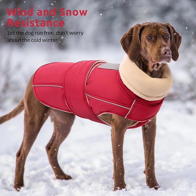 ASENKU Warm Dog Coat, Waterproof Dog Jackets for Large Dogs with Reflective Fleece Vest Turtleneck with Button,Windproof Cold Weather Coats for Small Medium Large Dogs, Dark Red, 2XL