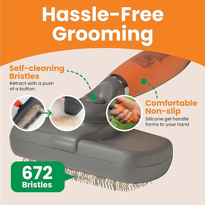 GoPets Self-Cleaning Slicker Brush for Dogs & Cats, Deshedding & Dematting Comb with Retractable Bristles, Undercoat Tool for Long Haired Dogs, Non-Slip Handle, Detangler for Mats & Shedding Fur