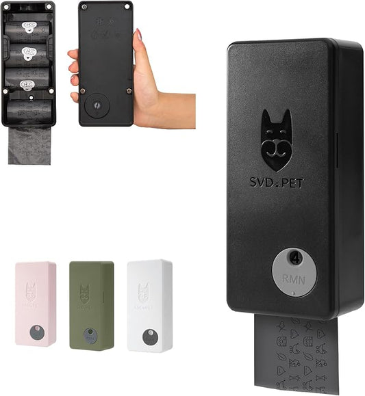SVD.PET Dog Poop Bag Dispenser with 60 Bags, Wall Mount Waste Bag dispenser, Holds 4 Rolls of Waste Bags, Indoor/Outdoor Wall mount or Place on Table(Black, Dispenser + Bags)