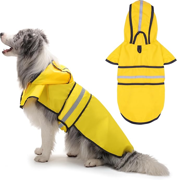 Paiaite Dog Raincoat: Hooded Slicker Poncho, Durable Waterproof Jacket with Reflective Stripes for Safety, Convenient Leash Hole, and Adjustable Fit, Perfect for Small, Medium, and Large Dogs Yellow M