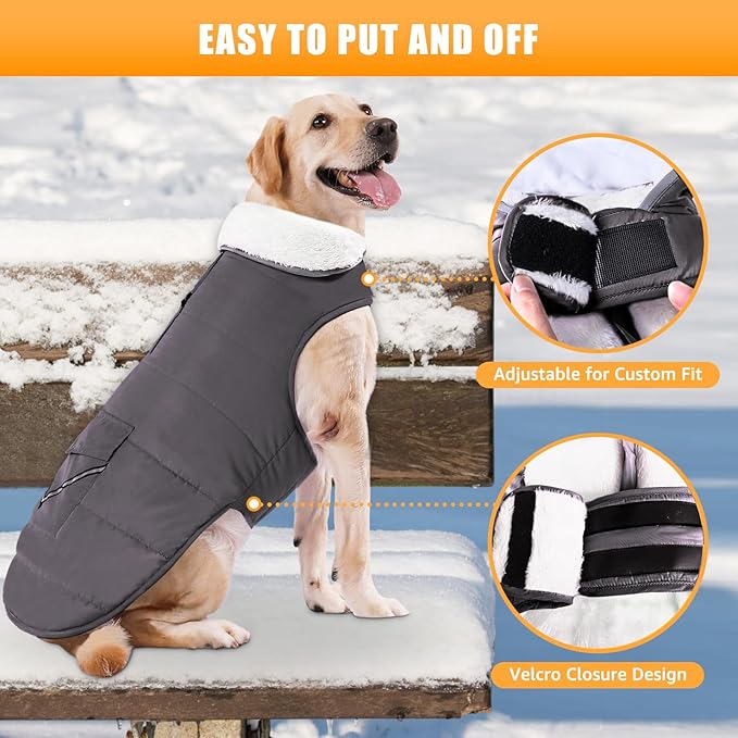 iBuddy Dog Winter Coats with Fleece Vest,Waterproof Warm Dog Snow Jacket Windproof, Reflective Adjustable Pet Dogs Cold Winter Coat for Dogs Girl Boy